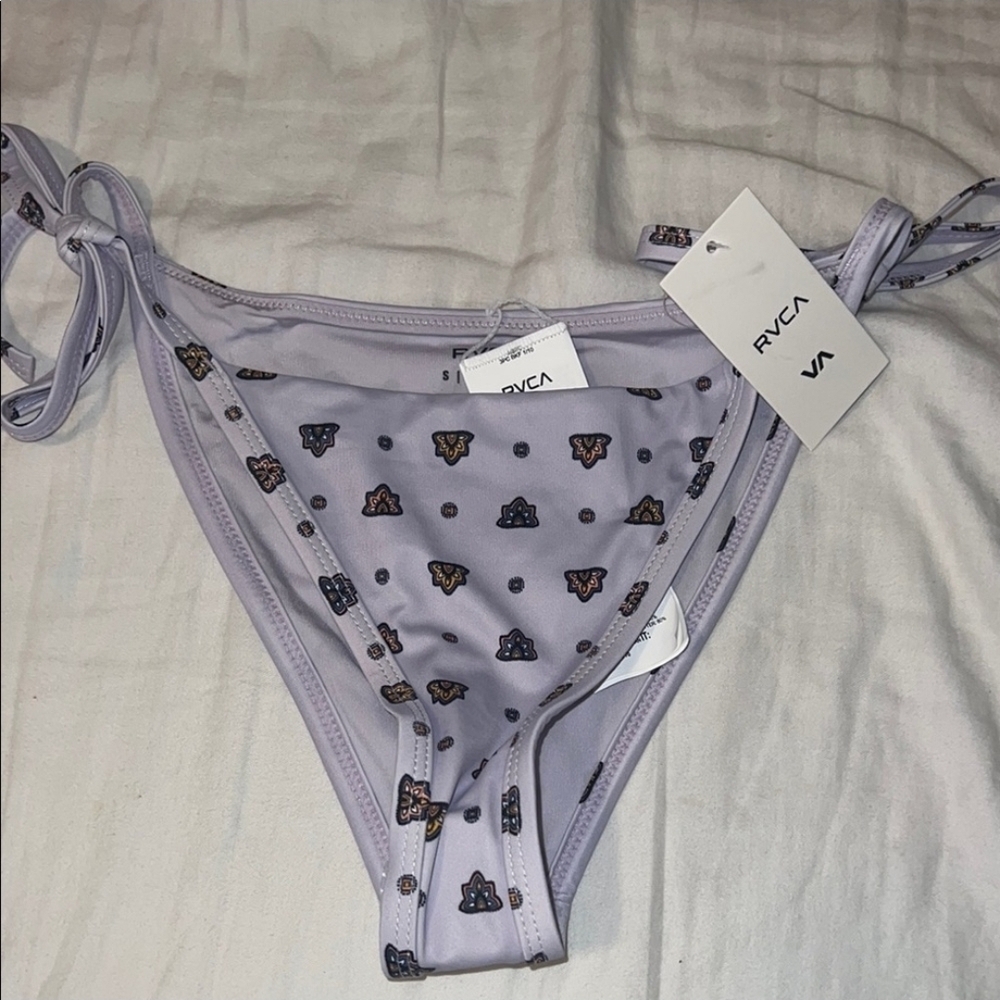 NWT RVCA French Coverage High Leg Lavender Purple Patterned Bikini Bottom Small